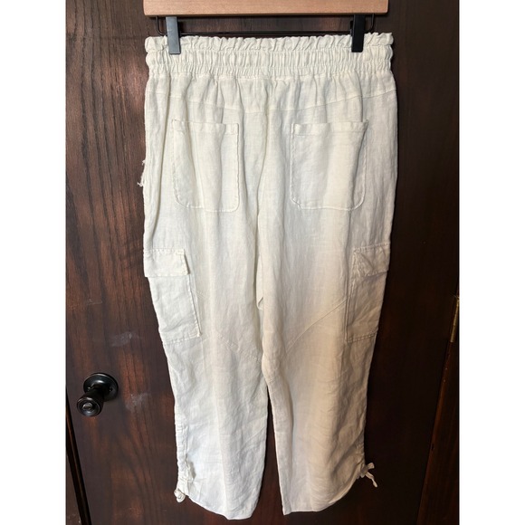 White 100% Linen Cargo Pants Paperbag Waist Size M Claudie Melissa Nepton - Picture 5 of 6